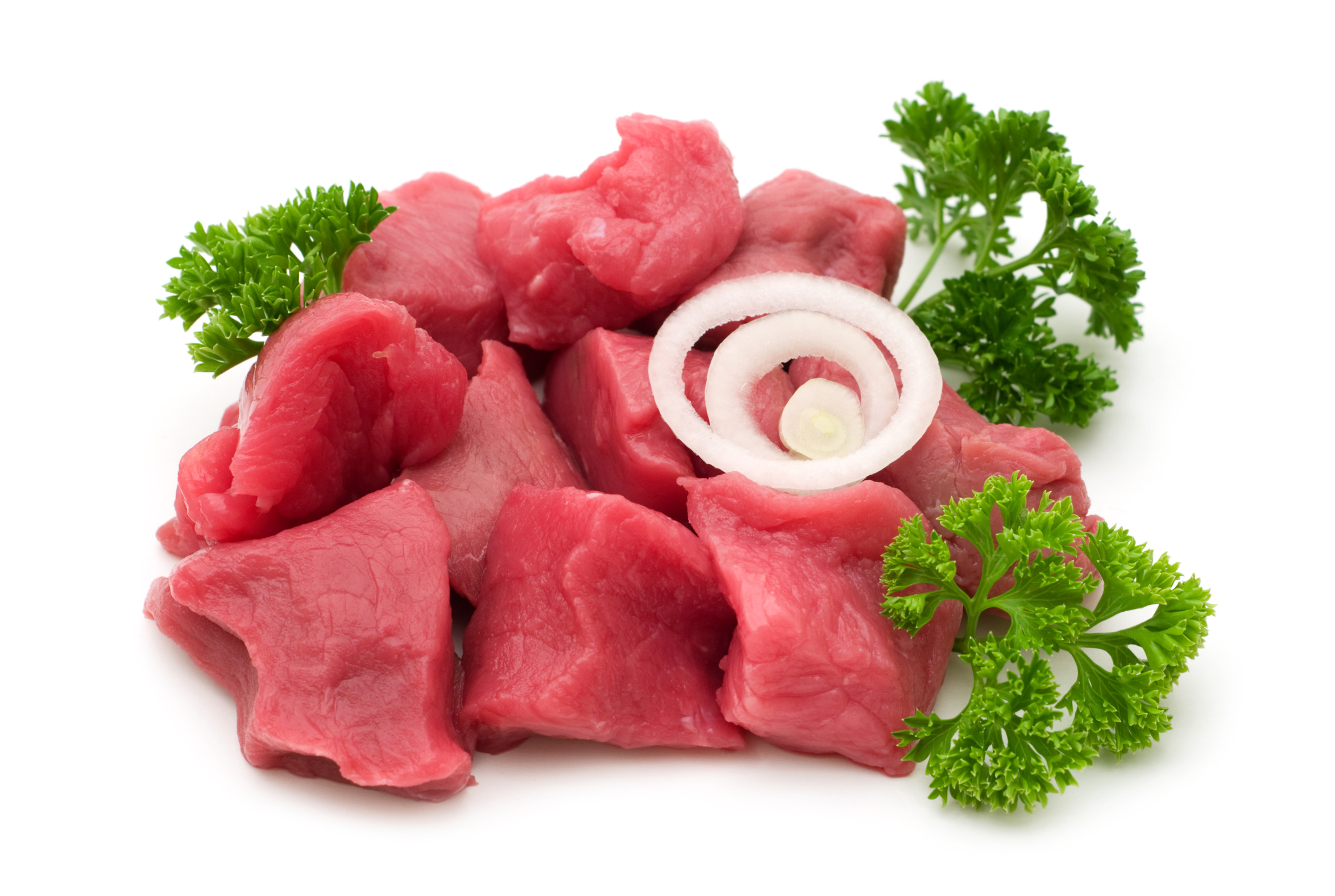 cut beef on white background